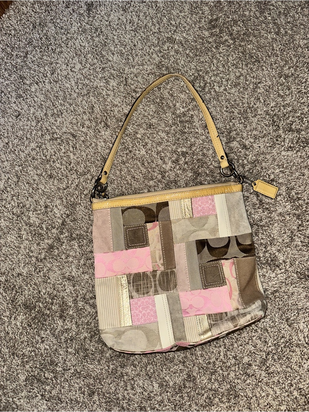 Coach Patchwork Shoulder Bag in Pink, Beige and Brown